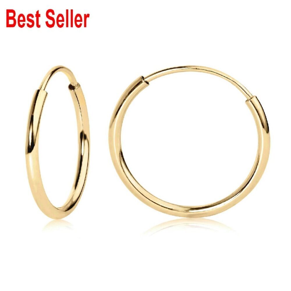 14k Gold Endless Hoop Earrings Lightweight Classic Elegant Minimal Chic